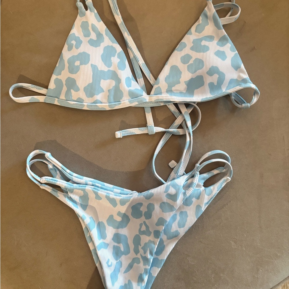 Blue and White Leopard Print Bikini